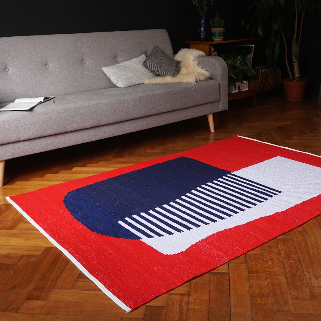 Red Blue White Cotton Rug